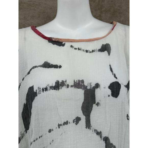Sucesos‎ Top Womens Small Medium White Splatter Hand Painted Artsy Sheer Beach - Picture 2 of 9